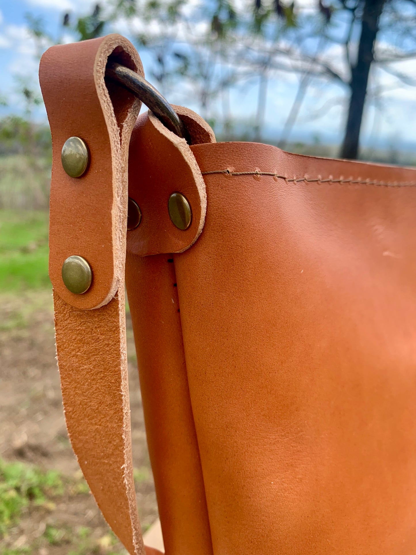 Tan Leather Crossbody Bucket Bag