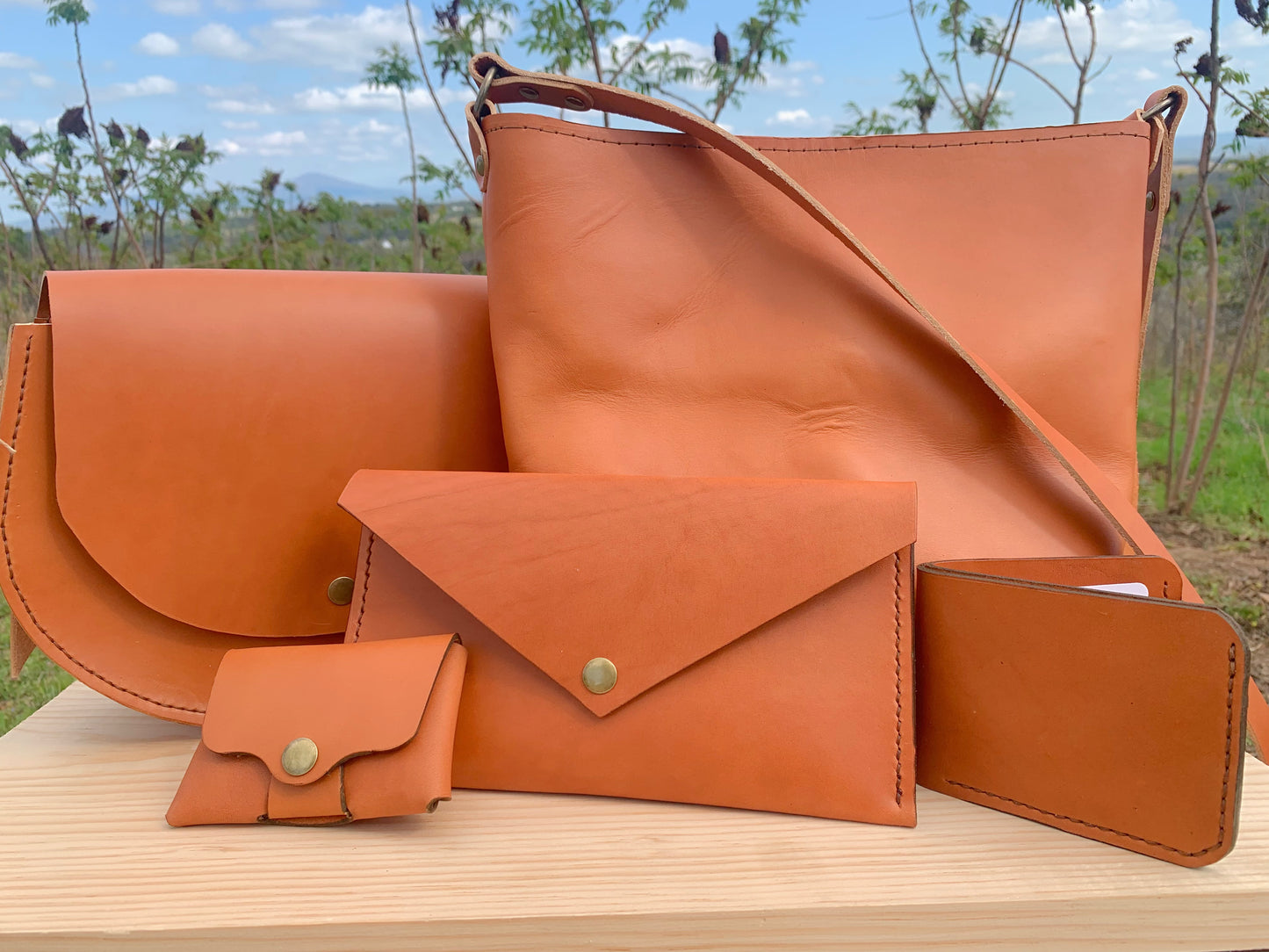 Tan Leather Crossbody Bucket Bag