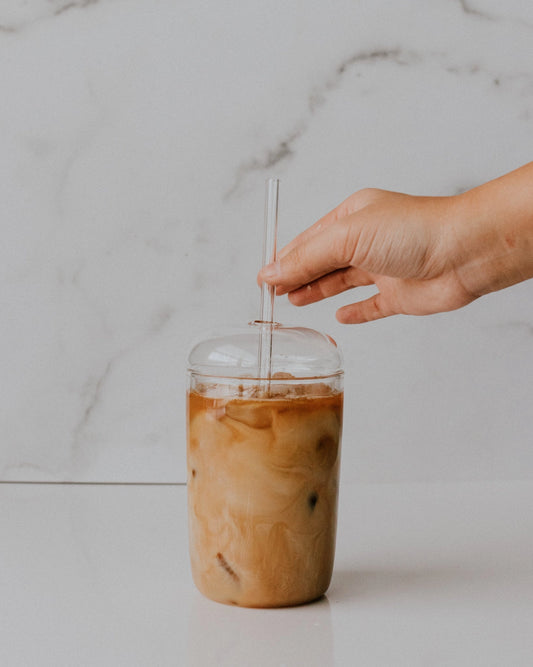 Clear Glass Tumbler w/ Straw