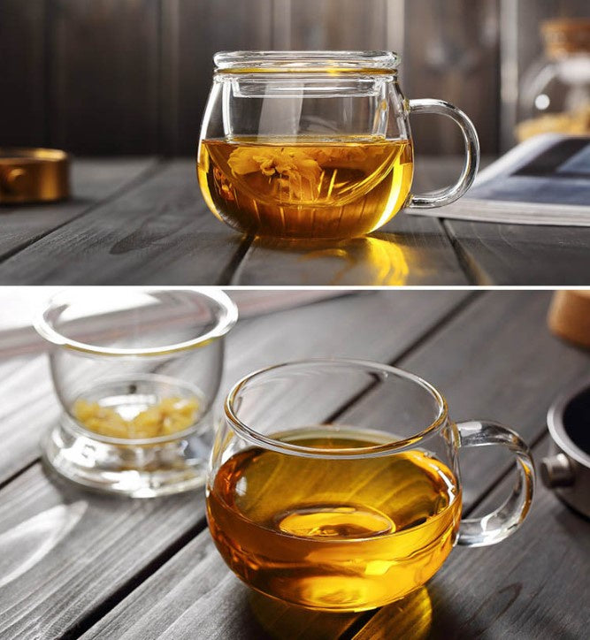 Glass Mug w/ Strainer & Lid (Tea Cup)