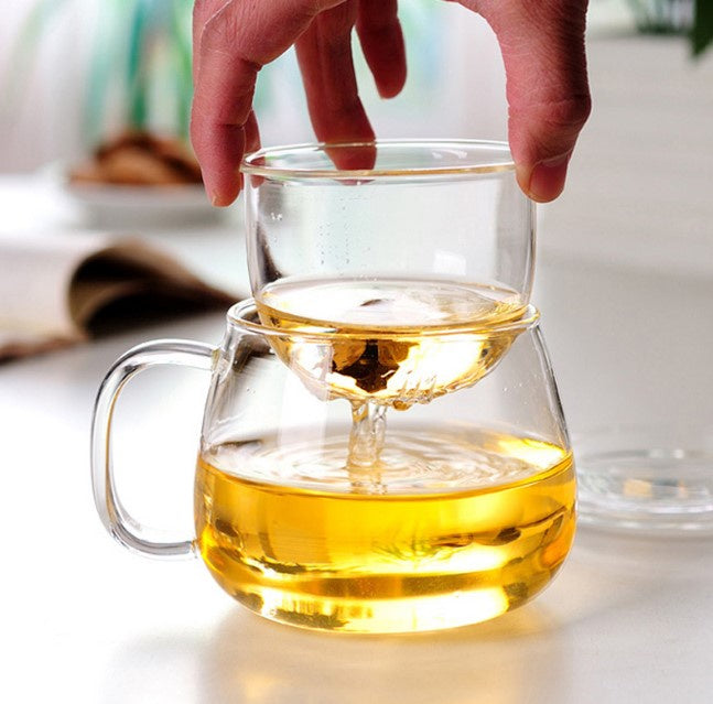 Glass Mug w/ Strainer & Lid (Tea Cup)