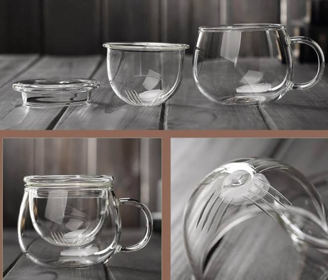 Glass Mug w/ Strainer & Lid (Tea Cup)