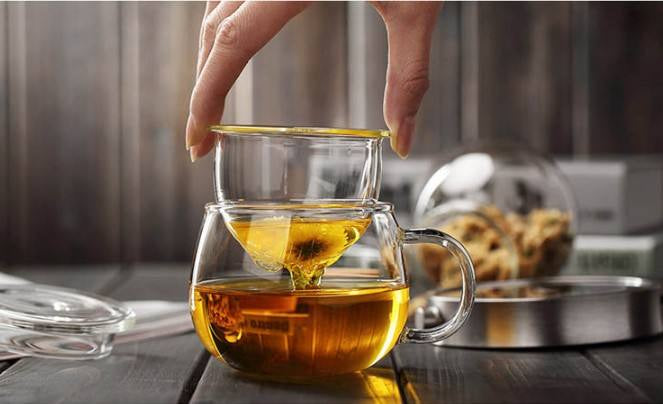 Glass Mug w/ Strainer & Lid (Tea Cup)